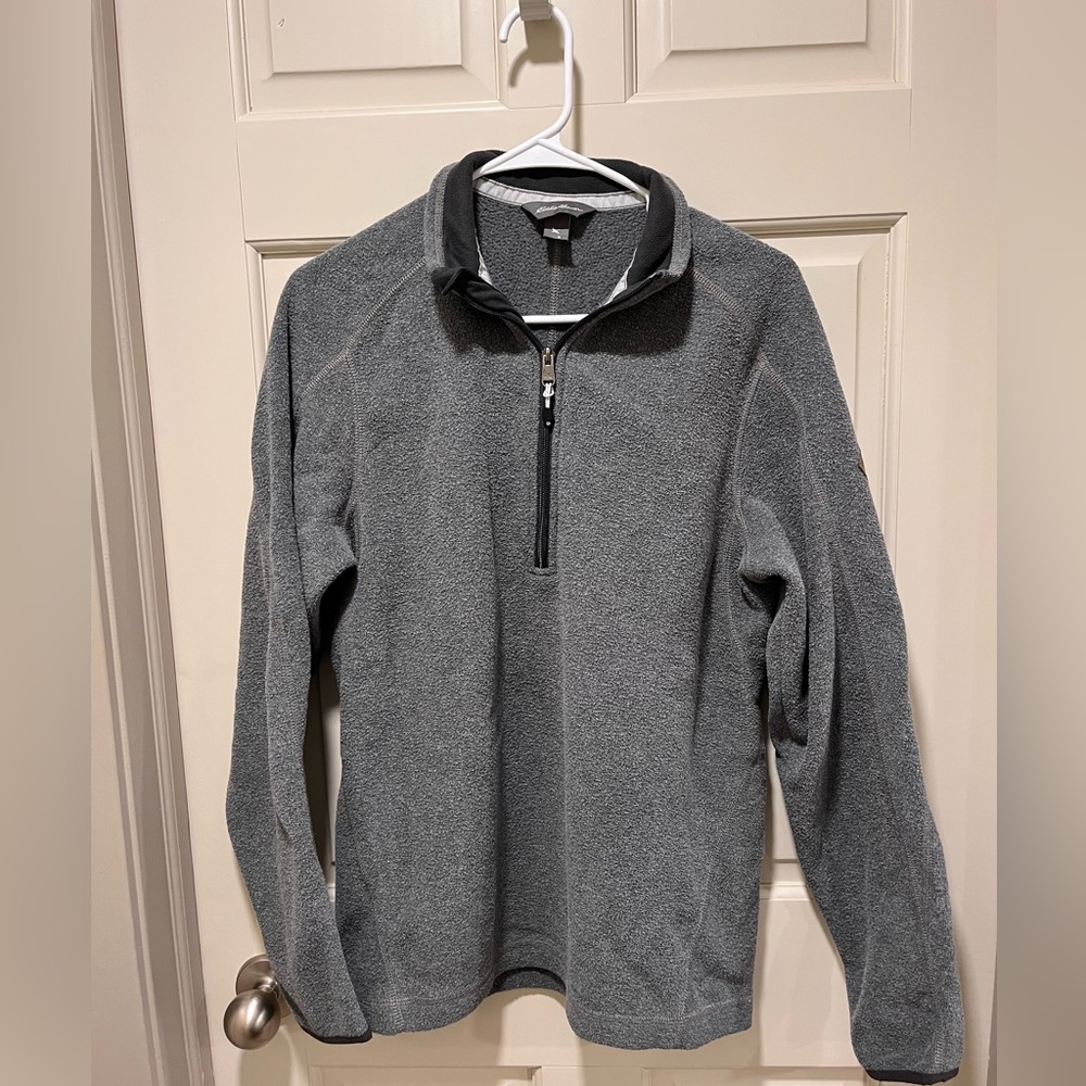 Eddie Bauer Men's Zip-Up Gray 1/4 Zip Brushed Fleece